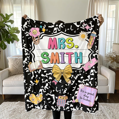 Custom Teacher Blanket with Name Cute Notebook Design Throw Blanket