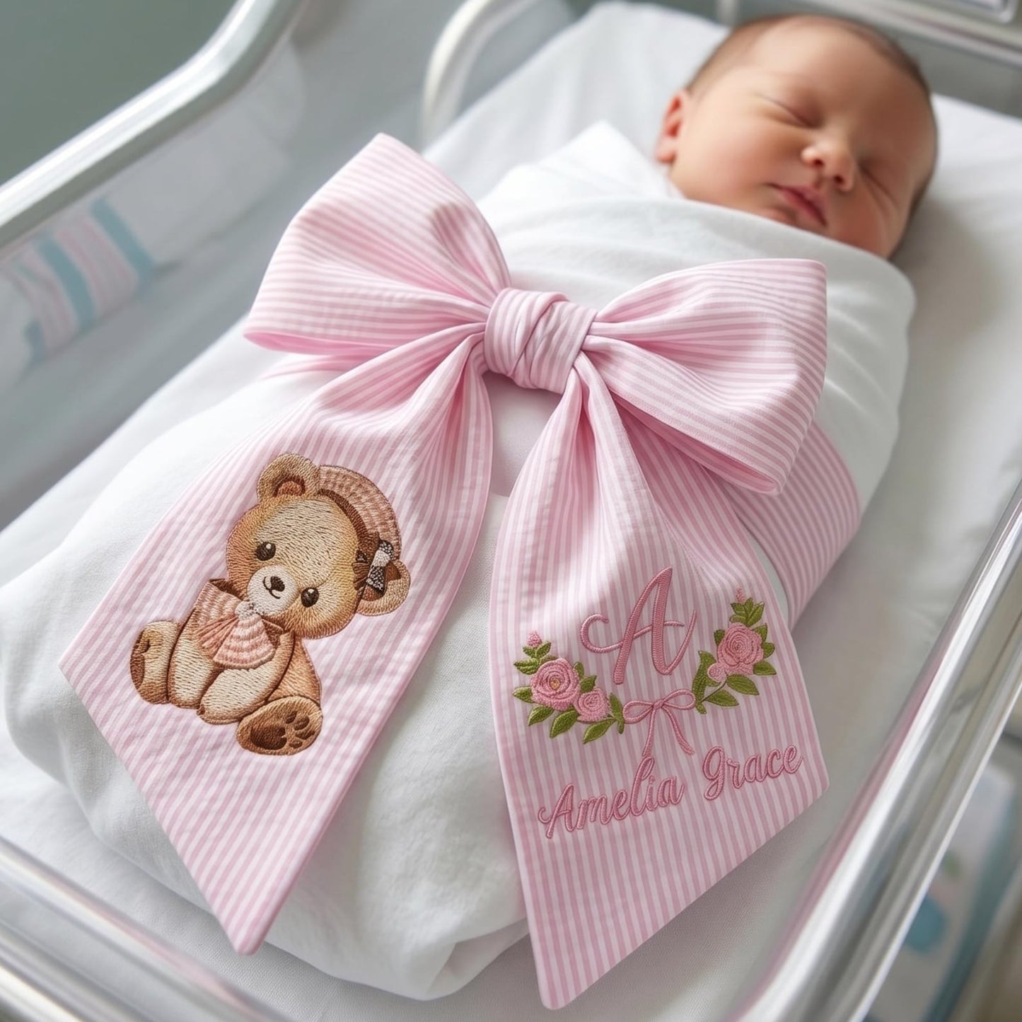 Personalized Baby Bow Sash, Custom Name Nursery Bow Decor