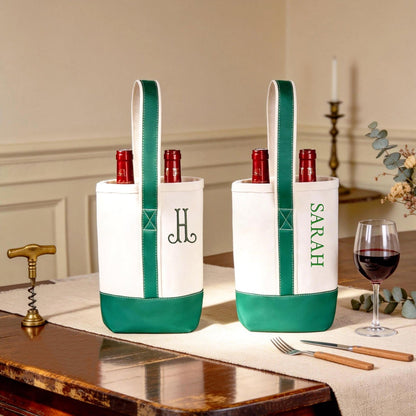 Personalized Canvas Wine Tote Bag, Monogram Double Bottle Champagne Tote Bag for Bridesmaid