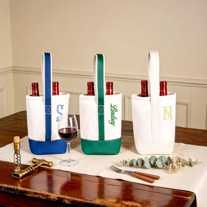Personalized Canvas Wine Tote Bag, Monogram Double Bottle Champagne Tote Bag for Bridesmaid