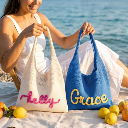Personalized beach tote bag, Custom Embroidered Name Tote, Bridesmaid Gift Bag