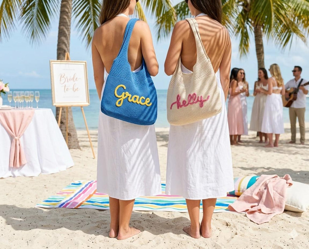 Personalized beach tote bag, Custom Embroidered Name Tote, Bridesmaid Gift Bag