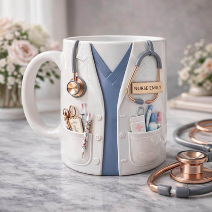Personalized Nurse Mug Gift, Custom Name Nurse Coffee Cup, Stethoscope Medical Design
