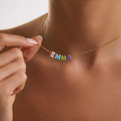 Custom Rainbow Bubble Initial Name Necklace, Colorful Tiny Balloon Name Necklace