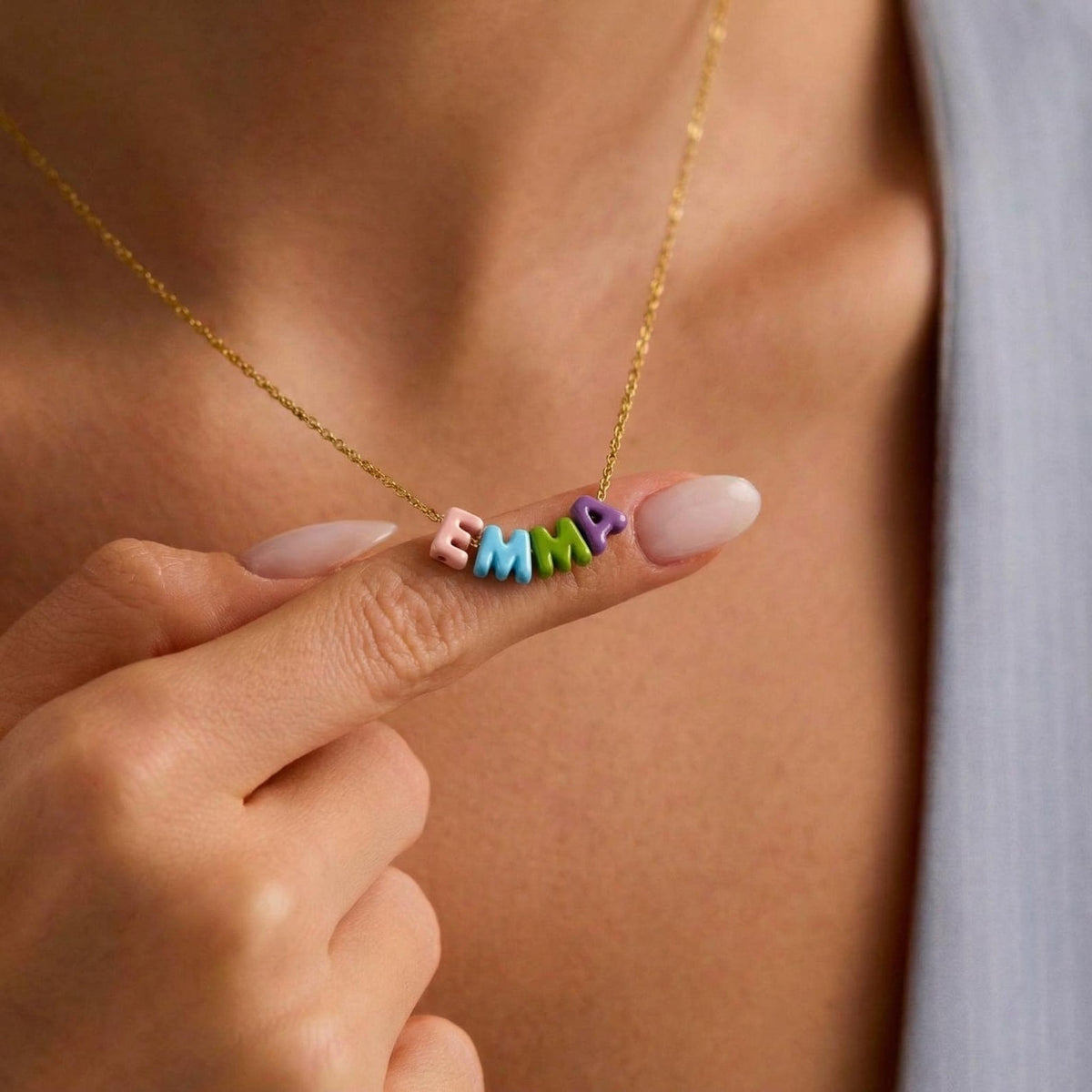Custom Rainbow Bubble Initial Name Necklace, Colorful Tiny Balloon Name Necklace