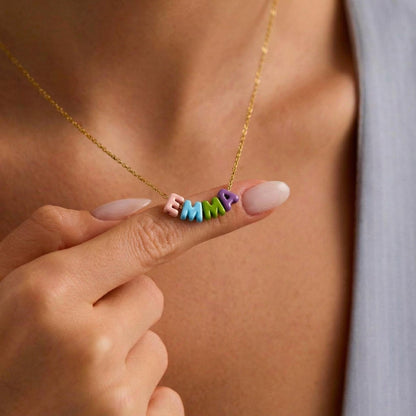 Custom Rainbow Bubble Initial Name Necklace, Colorful Tiny Balloon Name Necklace