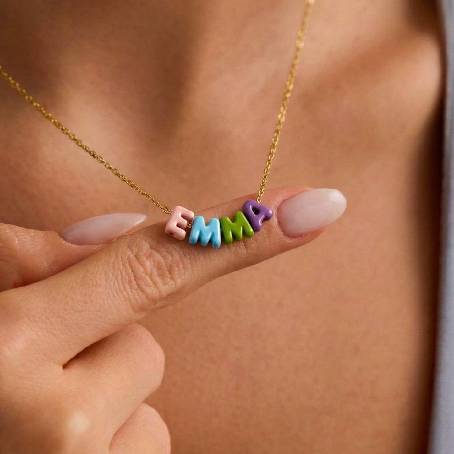 Custom Rainbow Bubble Initial Name Necklace, Colorful Tiny Balloon Name Necklace