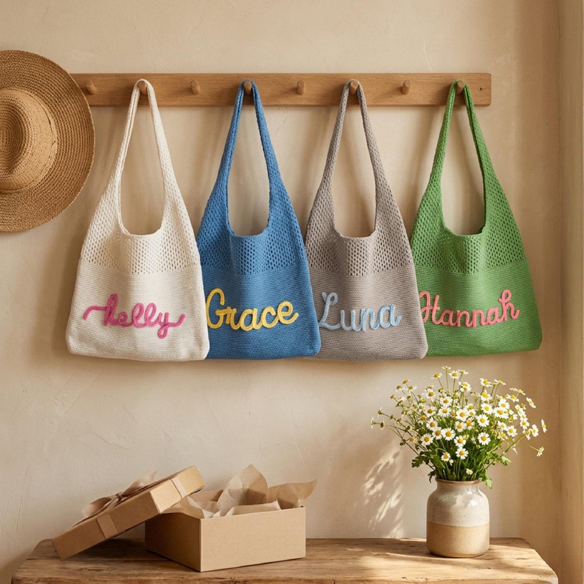 Personalized beach tote bag, Custom Embroidered Name Tote, Bridesmaid Gift Bag