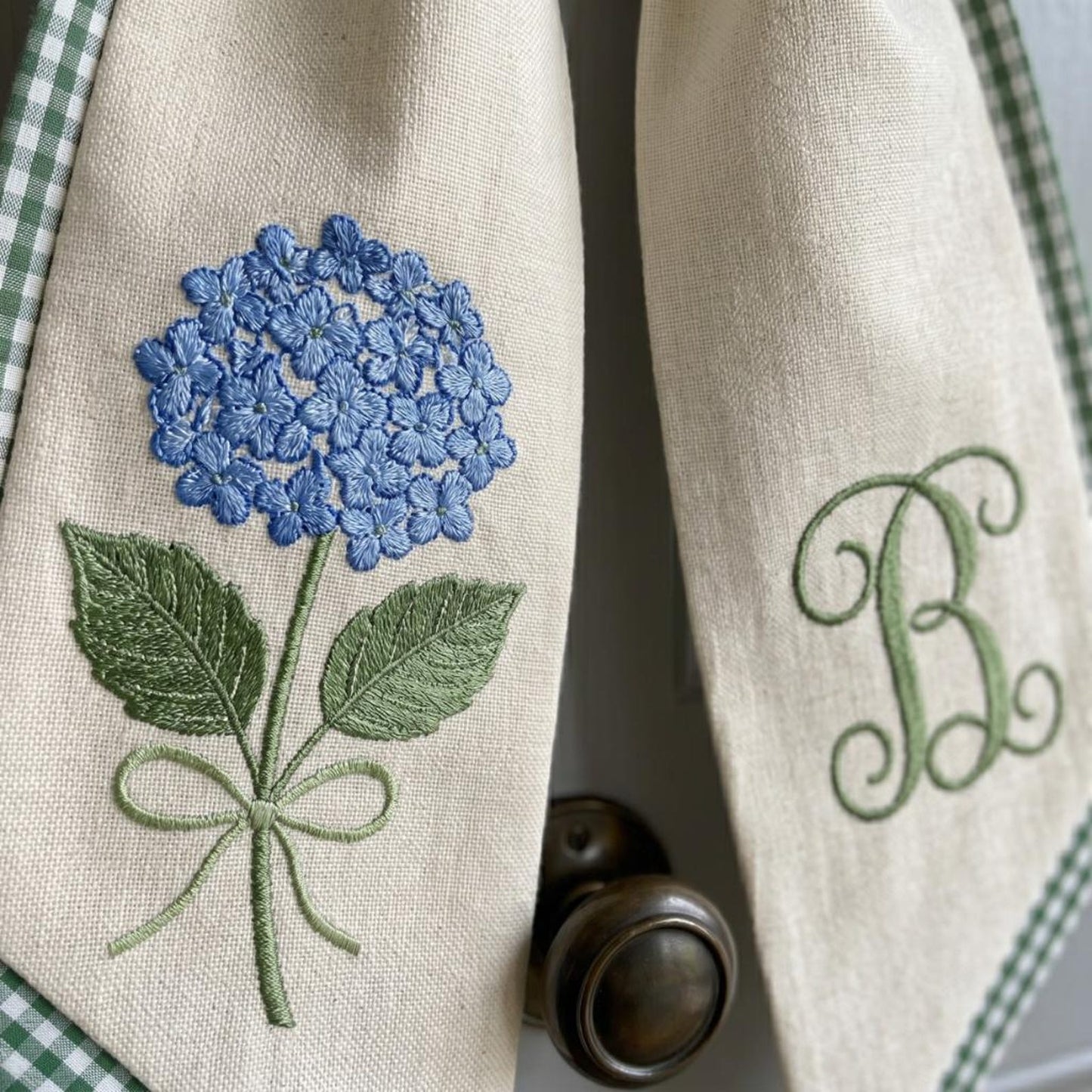 Personalized Blue Hydrangea Wreath Sash, Custom Monogram Door Bow