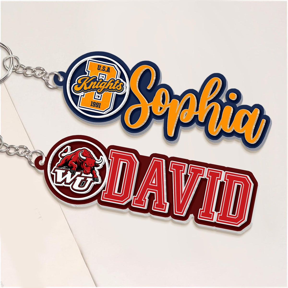 Personalized College High School Mascot Keychain With Name, Custom Backpack Accessory