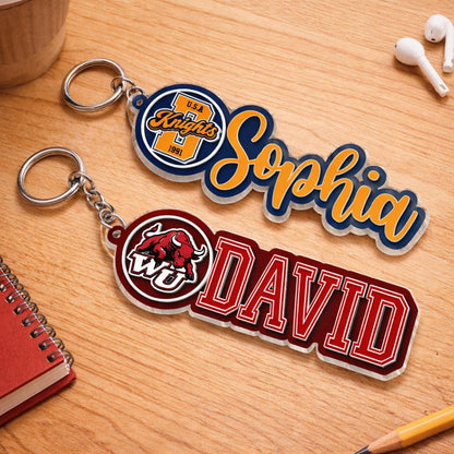 Personalized College High School Mascot Keychain With Name, Custom Backpack Accessory