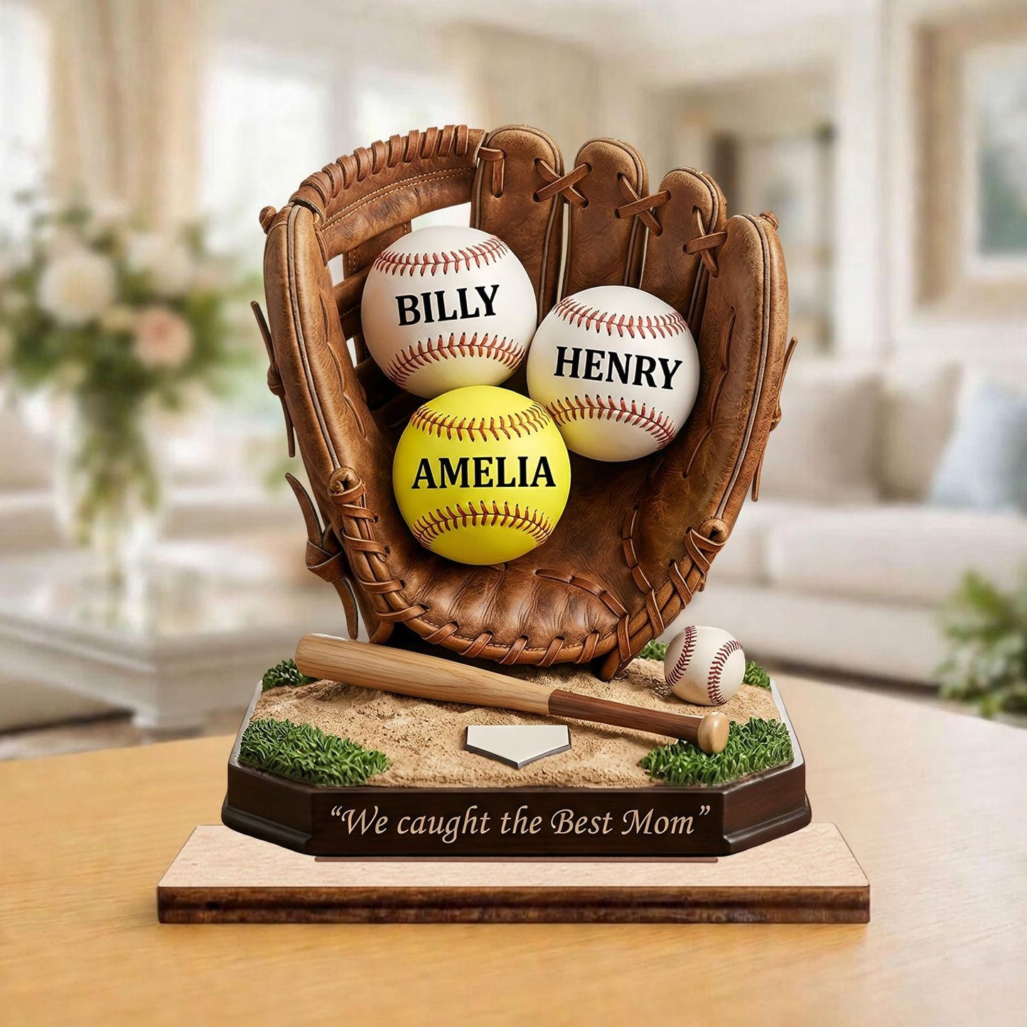 Personalized Baseball Mom Gift, We Caught The Best Mom Sign, Custom Softball