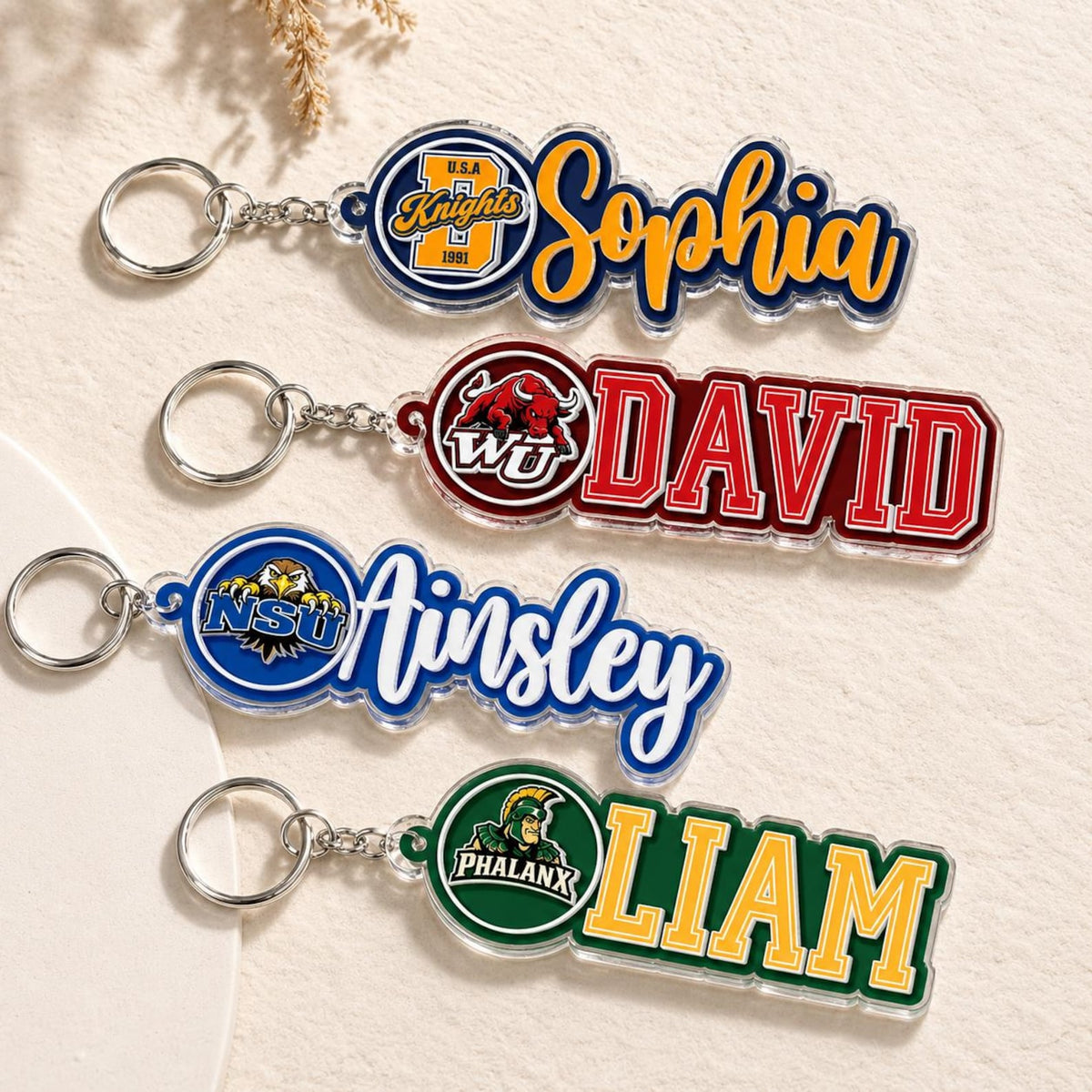 Personalized College High School Mascot Keychain With Name, Custom Backpack Accessory