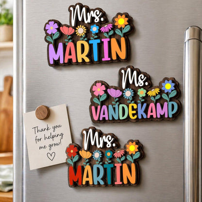 Personalized Teacher Name Magnet: Custom Wildflower Gift