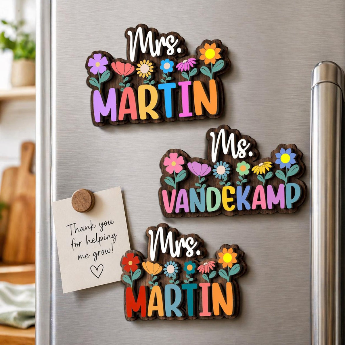 Personalized Teacher Name Magnet: Custom Wildflower Gift