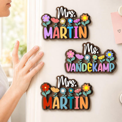 Personalized Teacher Name Magnet: Custom Wildflower Gift