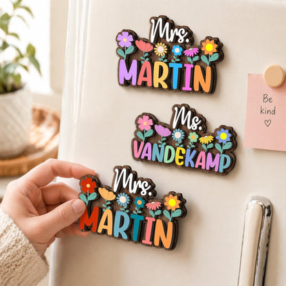 Personalized Teacher Name Magnet: Custom Wildflower Gift