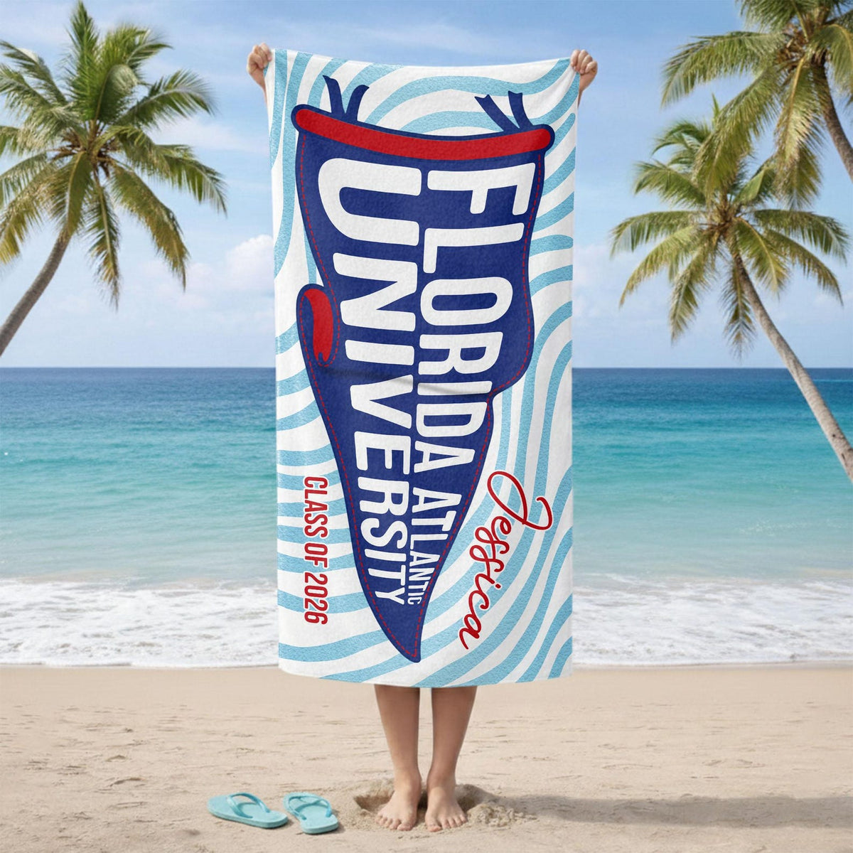 Personalized College Beach Towel,Custom Pennant Flag,Best Team Ever Gift,School Spirit Striped Towel