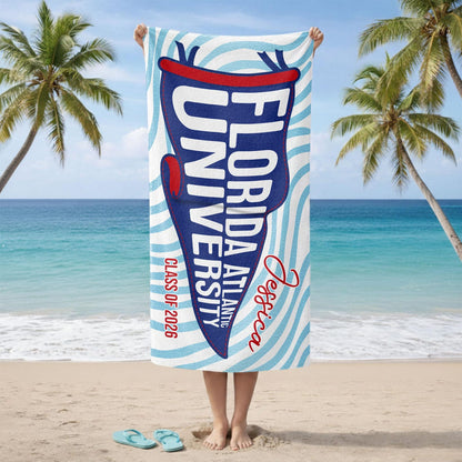 Personalized College Beach Towel,Custom Pennant Flag,Best Team Ever Gift,School Spirit Striped Towel