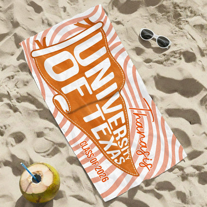 Personalized College Beach Towel,Custom Pennant Flag,Best Team Ever Gift,School Spirit Striped Towel