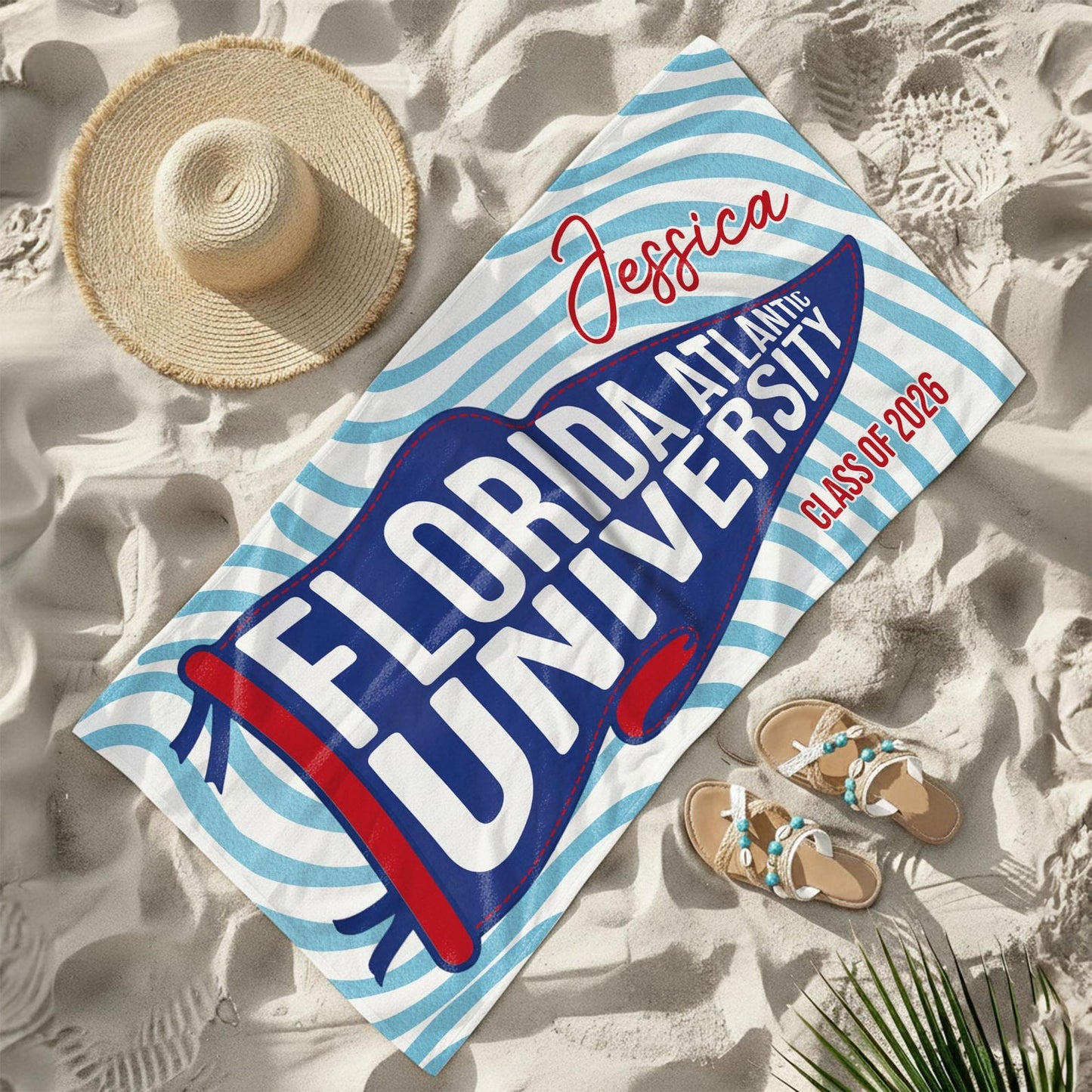 Personalized College Beach Towel,Custom Pennant Flag,Best Team Ever Gift,School Spirit Striped Towel