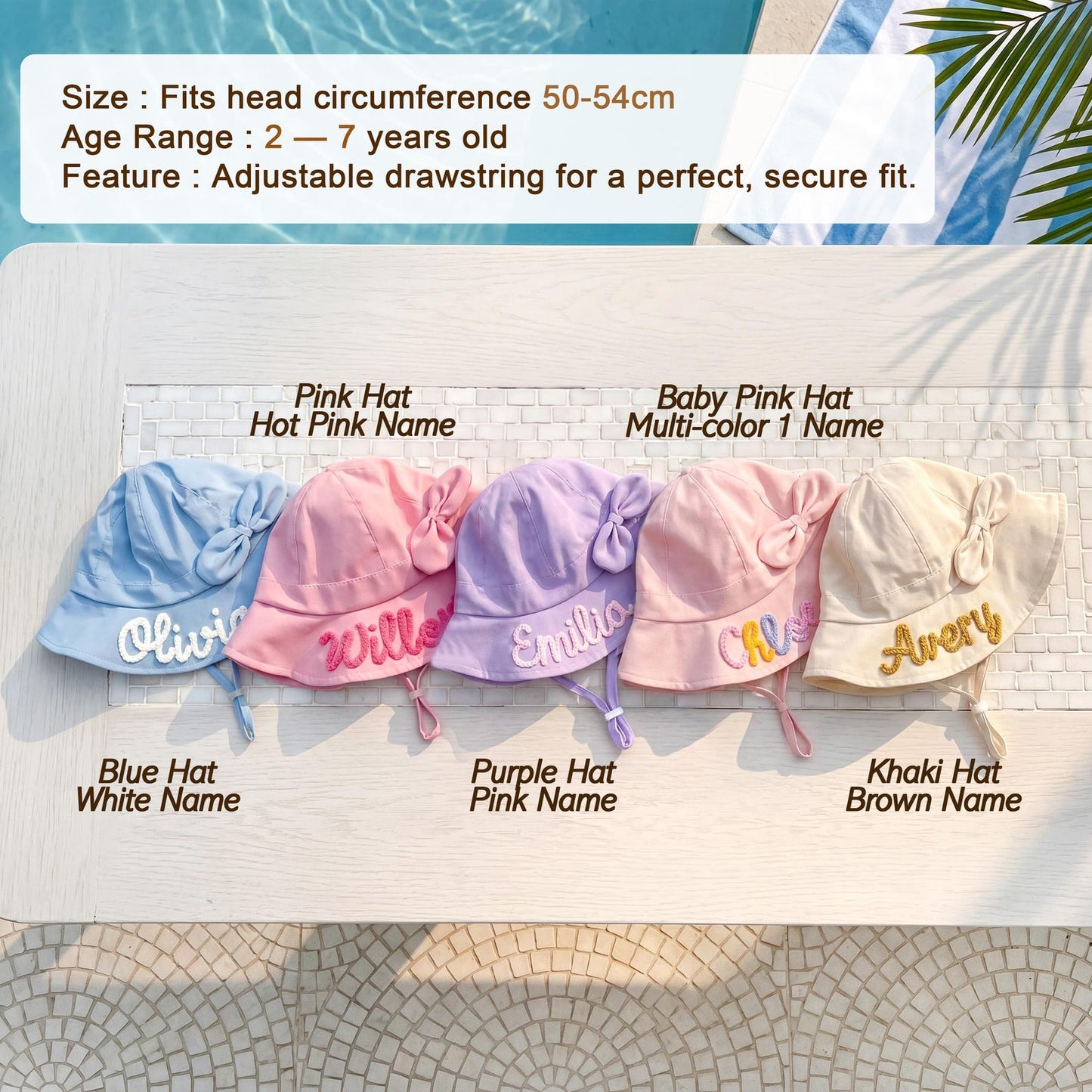 Personalized Toddler Sun Hat – Bow Detail