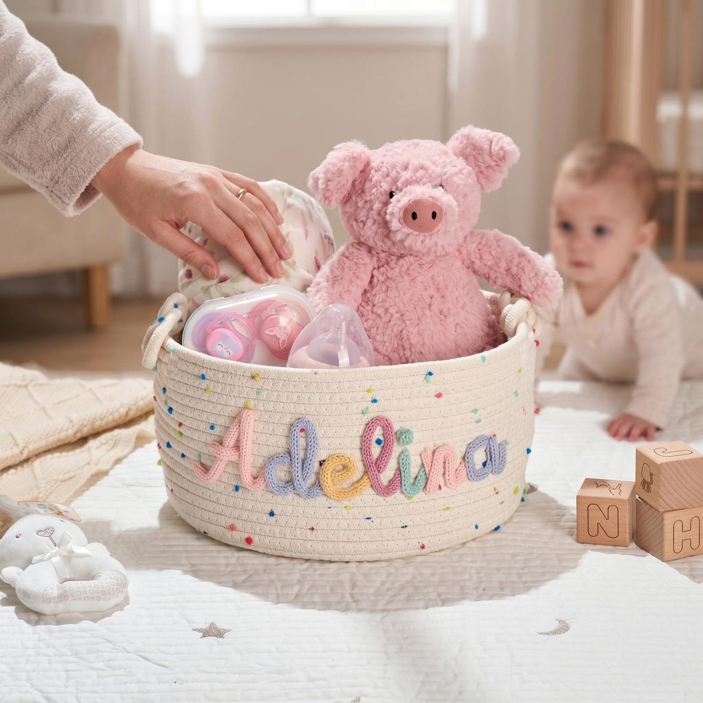 Handmade Candy Basket Personalized Name Storage Baby Shower Gift