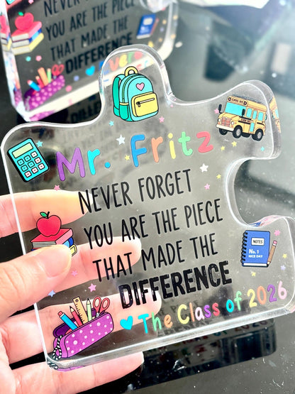 Personalized Teacher Appreciation Gift, Custom Thank You Plaque for Teacher