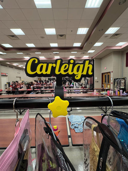 Custom Script Name with black border for Dance Bag Wardrobe bar