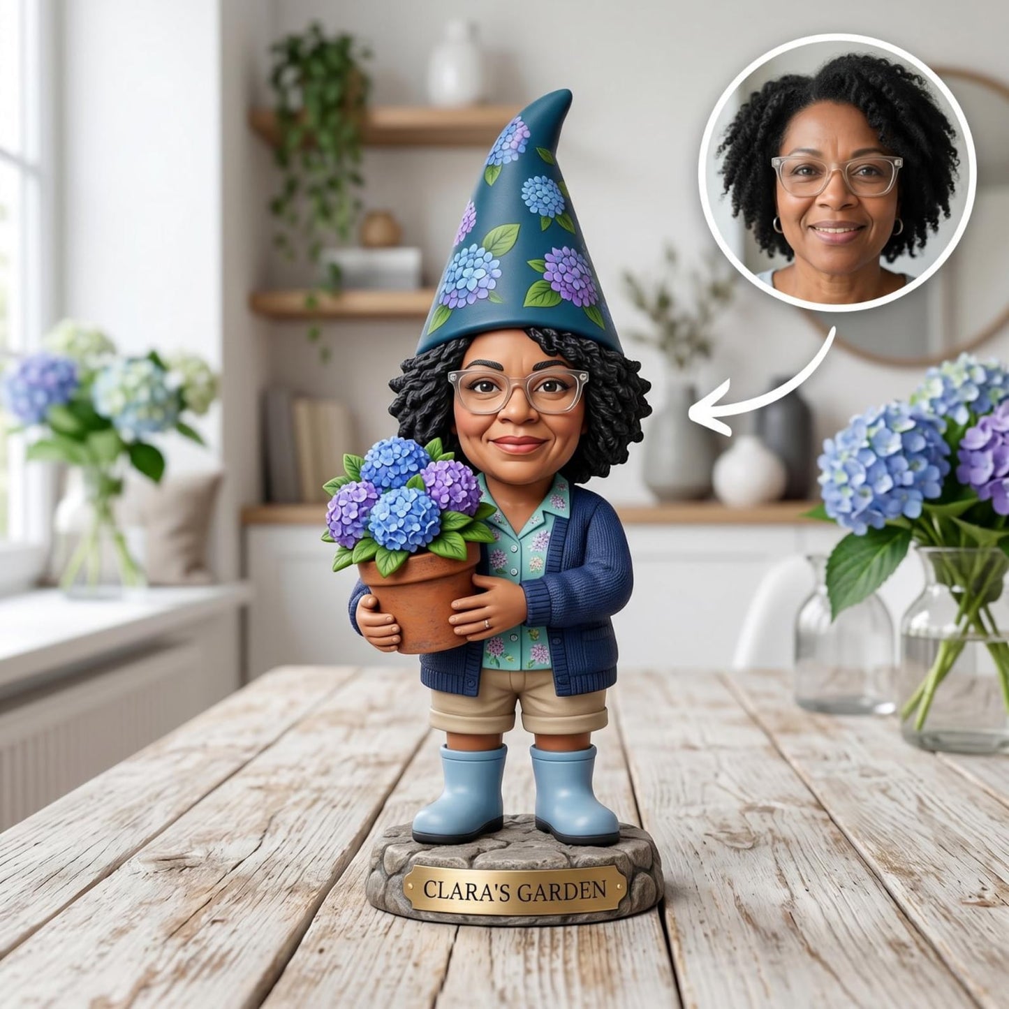 Personalized Grandma Garden Gnome 2D FLAT Wooden Block, Custom Photo and Name Flower Pot