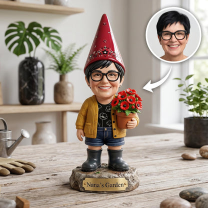 Personalized Grandma Garden Gnome 2D FLAT Wooden Block, Custom Photo and Name Flower Pot