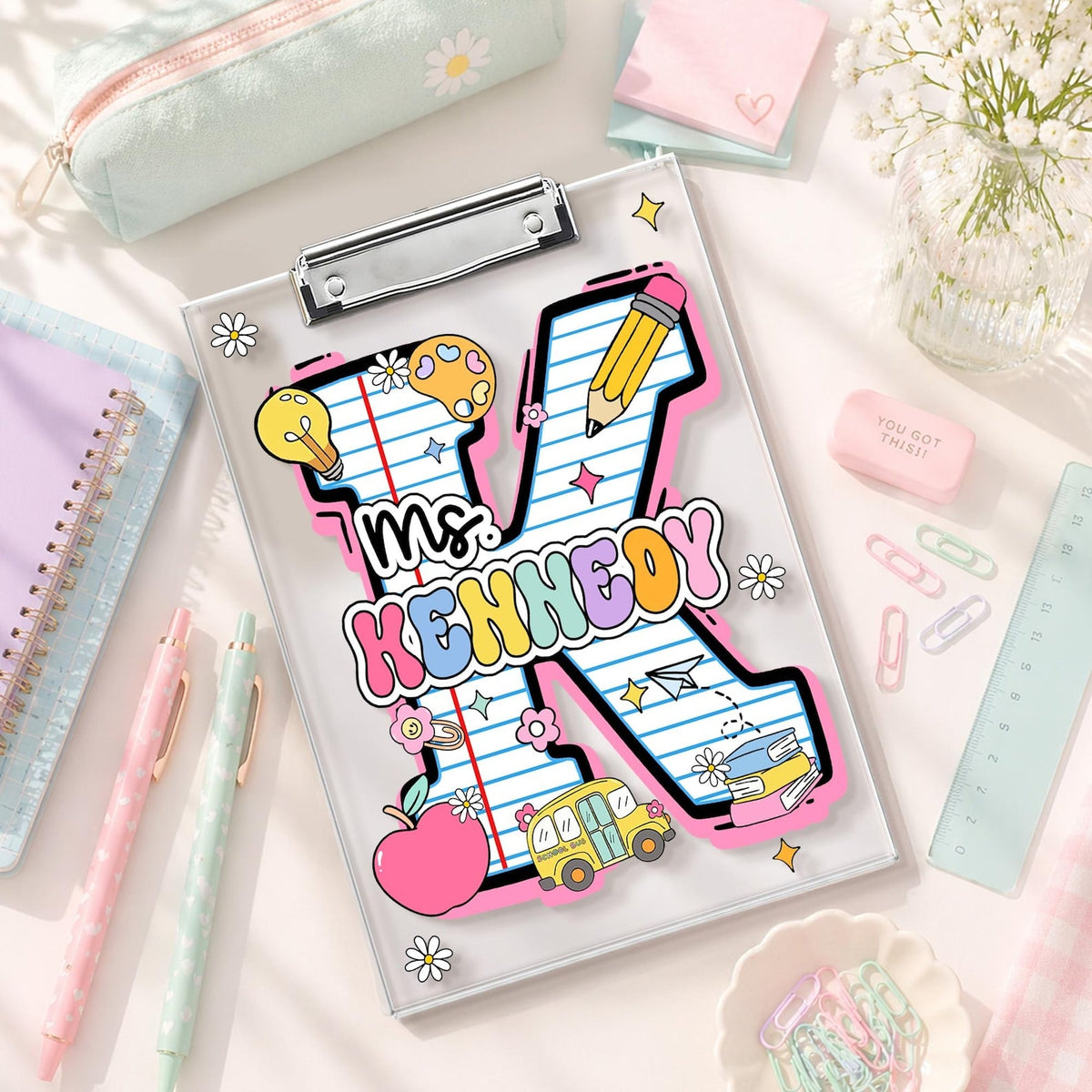 Personalized Initial Teacher Name Clipboard, School Supplies, Back To School Teacher Gift