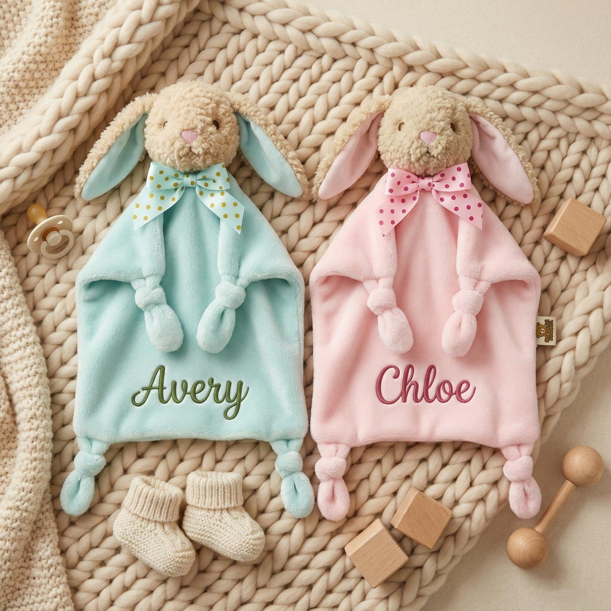 Personalized Twin Baby Loveys, Custom Animal Security Blanket, Soft Baby Comforter