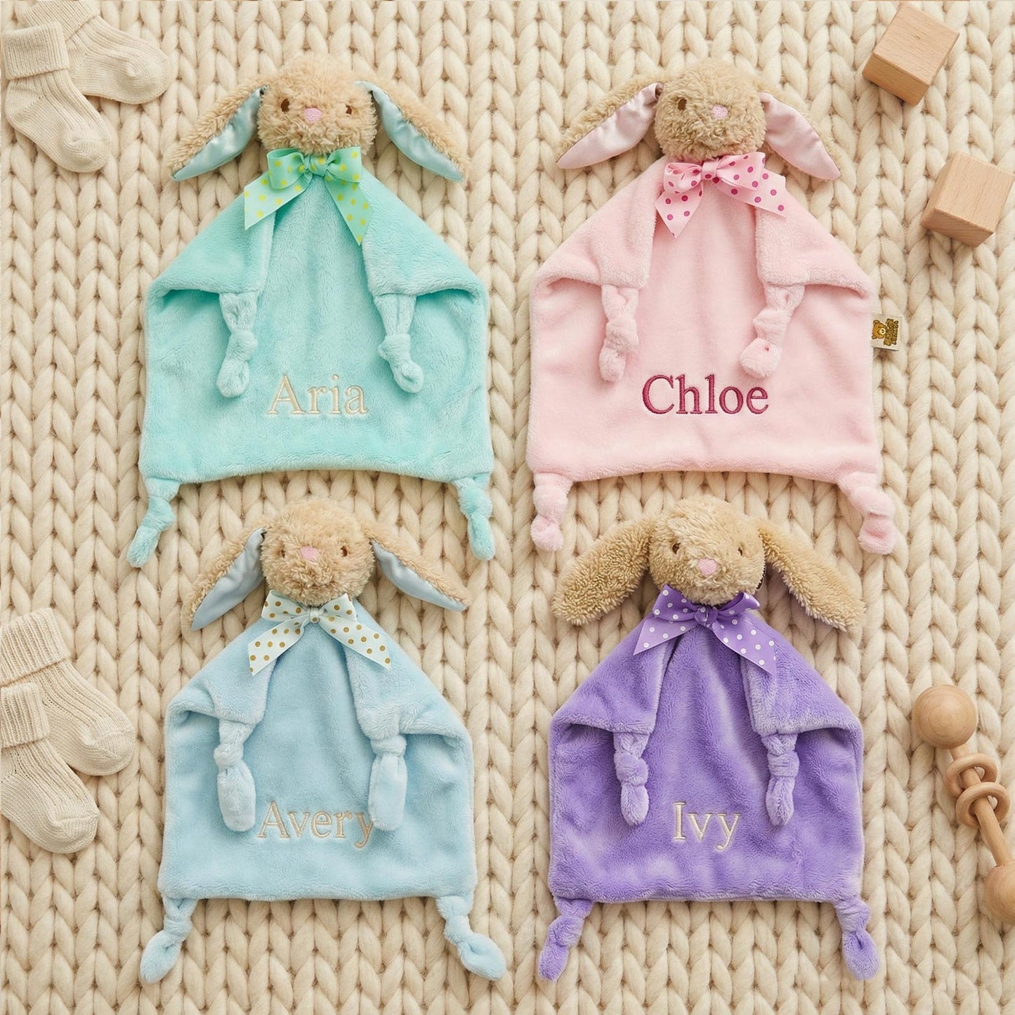 Personalized Twin Baby Loveys, Custom Animal Security Blanket, Soft Baby Comforter