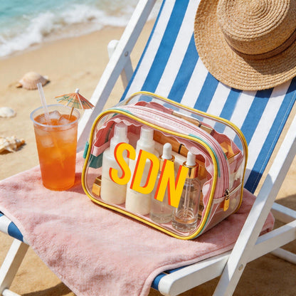 Personalized Clear PVC Beach Bag, Custom Name Pool Bag, Waterproof Wet Dry Organizer