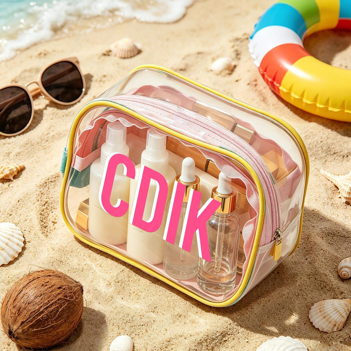 Personalized Clear PVC Beach Bag, Custom Name Pool Bag, Waterproof Wet Dry Organizer