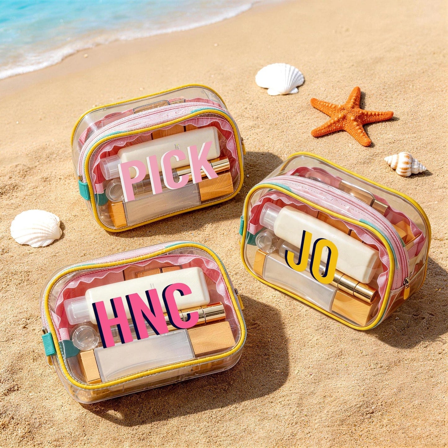 Personalized Clear PVC Beach Bag, Custom Name Pool Bag, Waterproof Wet Dry Organizer