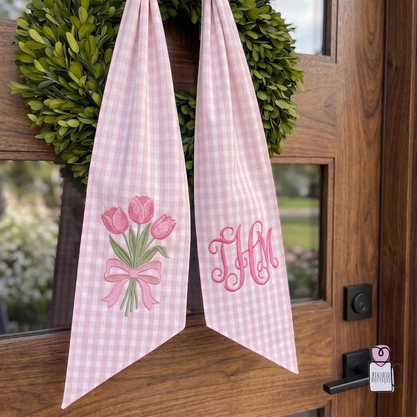 Personalized Tulip Wreath Sash, Custom Monogram Letter Sash