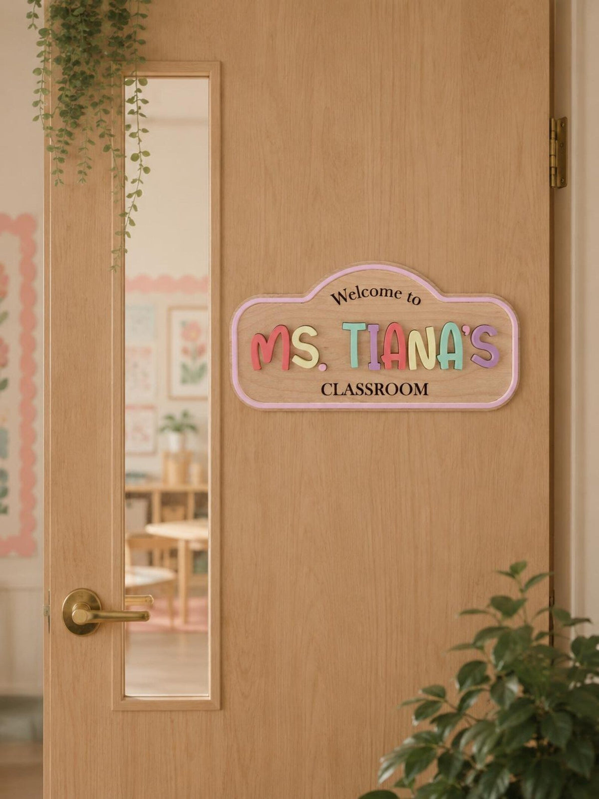 Personalized Teacher Door Sign, Custom Classroom Name Sign