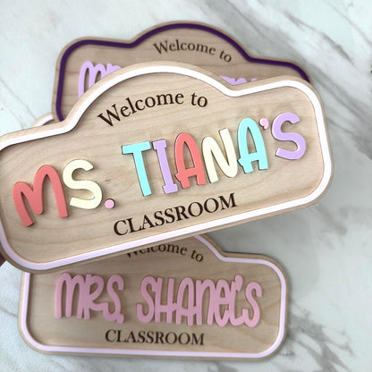 Personalized Teacher Door Sign, Custom Classroom Name Sign