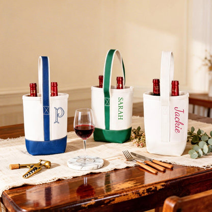 Personalized Canvas Wine Tote Bag, Monogram Double Bottle Champagne Tote Bag for Bridesmaid