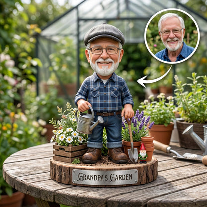Personalized Grandpa Garden Gnome 2D FLAT Wooden Block, Custom Photo Caricature Plaque Sign