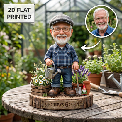 Personalized Grandpa Garden Gnome 2D FLAT Wooden Block, Custom Photo Caricature Plaque Sign