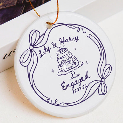 2 Sided Ceramic Ornament, Custom Engagement Gift, Personalized Engagement Gift for Engaged Couples