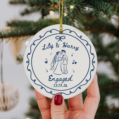 2 Sided Ceramic Ornament, Custom Engagement Gift, Personalized Engagement Gift for Engaged Couples