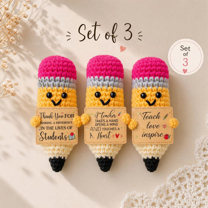 Teacher Gift Set, Crochet Pencil Set of 3, Teacher Appreciation Gift