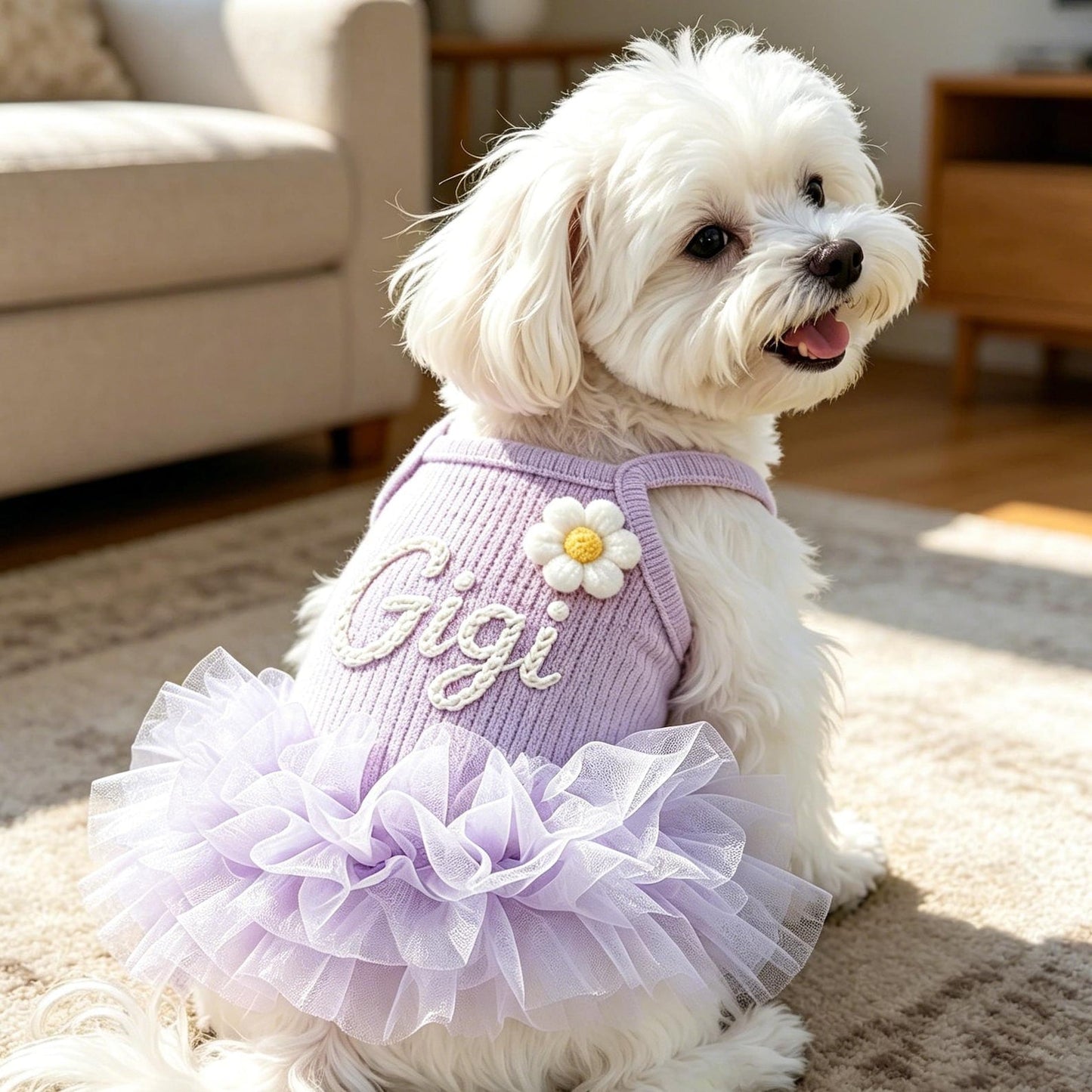 Custom Pet Tutu Dress with Name, Personalized Dog Summer Apparel