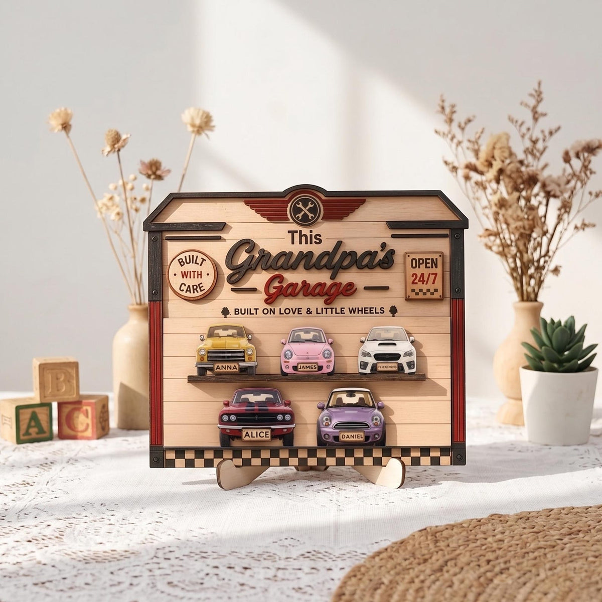 Personalized Grandpa's Garage Wood Sign, Custom Kids Name Car Decor
