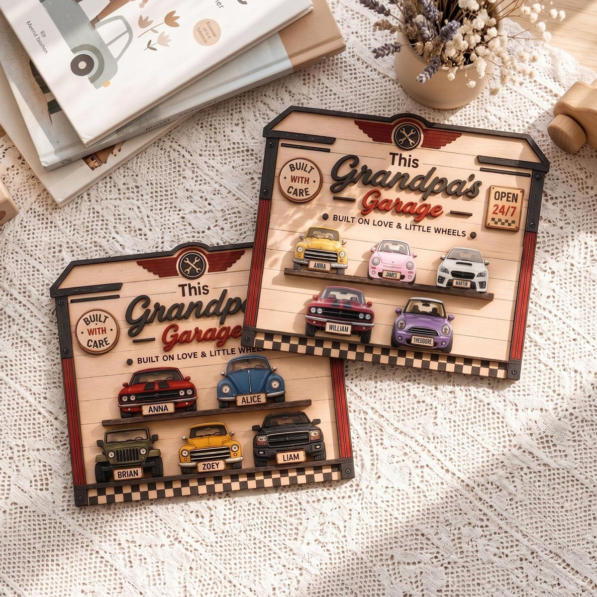 Personalized Grandpa's Garage Wood Sign, Custom Kids Name Car Decor