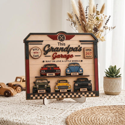 Personalized Grandpa's Garage Wood Sign, Custom Kids Name Car Decor